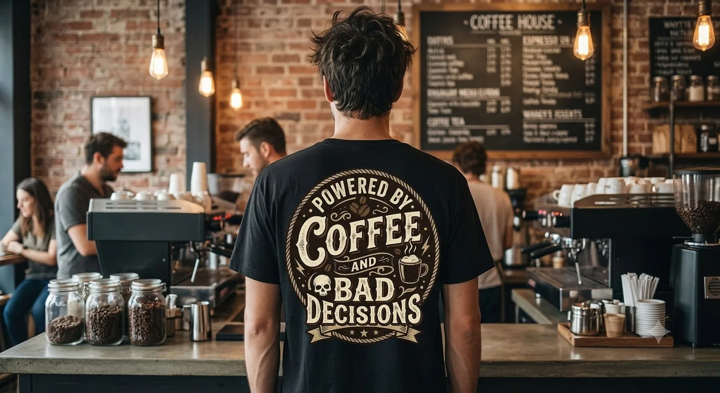 Powered by Caffeine & Bad Decisions - Coffee Unisex Graphic T-Shirt | Swag Layer