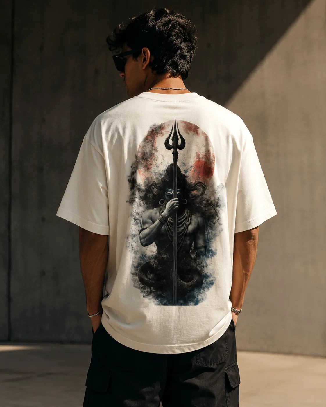 Rudra - Mahadev Trident Off-White Graphic Tshirt | Spiritual Streetwear | Swag Layer