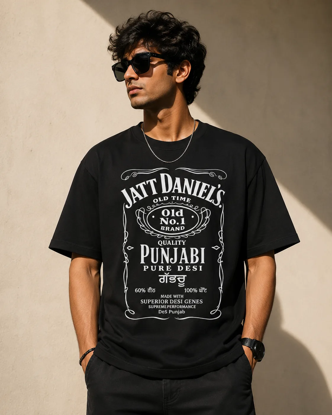 "Jatt Daniel’s - Pure Desi" Black Tshirt | Punjabi Pop Tshirt Streetwear | Swag Layer