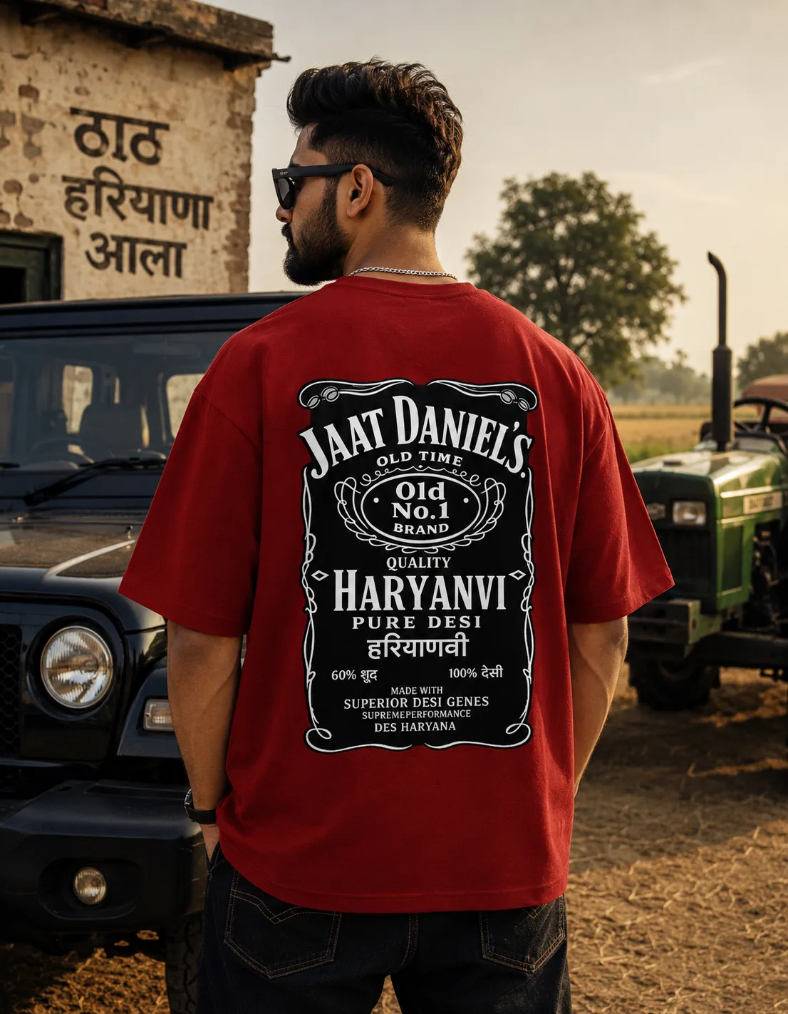 JAAT DANIEL'S™ Haryanvi Pure Desi T-Shirt | Rural Streetwear | Swag Layer