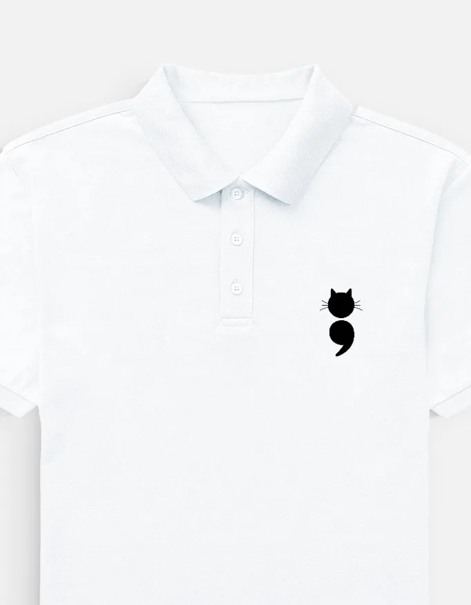 The "Pause & Paws" Cat-Semicolon Embroidered Polo | Swag Layer — view 2