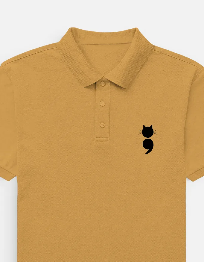 The "Pause & Paws" Cat-Semicolon Embroidered Polo | Swag Layer — view 3