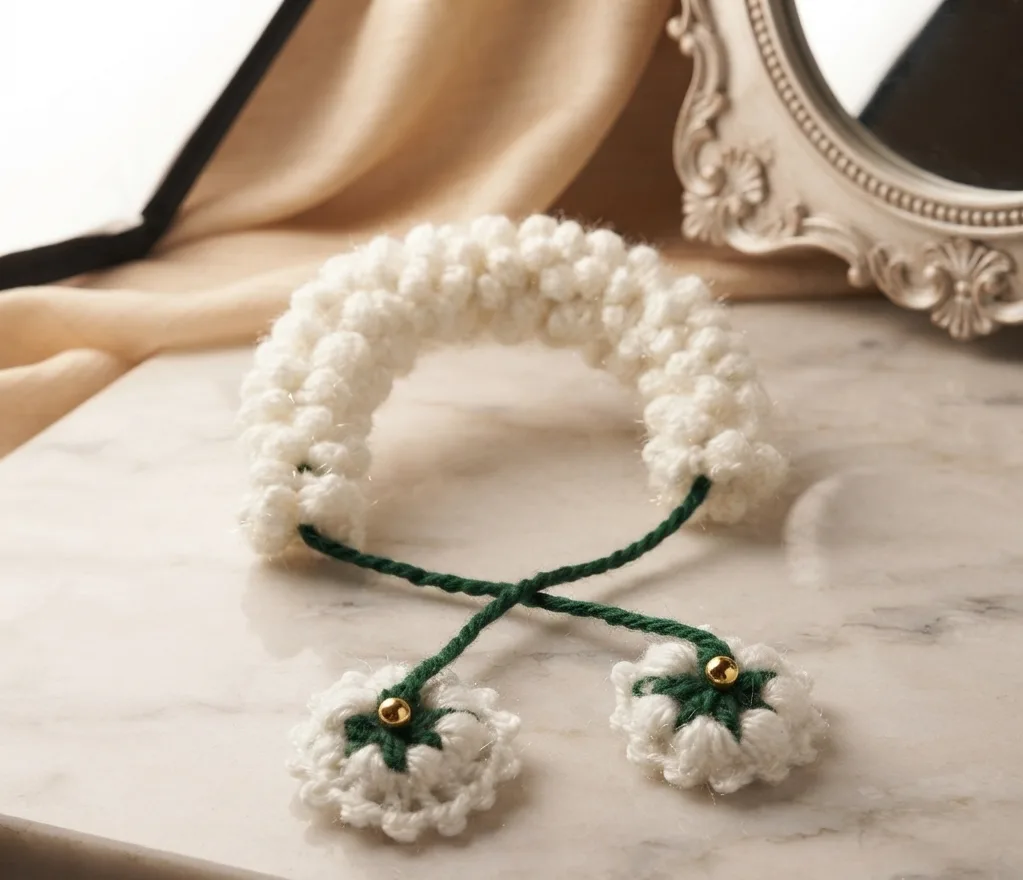 Handcrafted Crochet Mogra Hair Bun Gajra with Golden Bead Accents - Reusable Traditional Indian Hair Accessory for Weddings, Festivals & Ethnic Wear