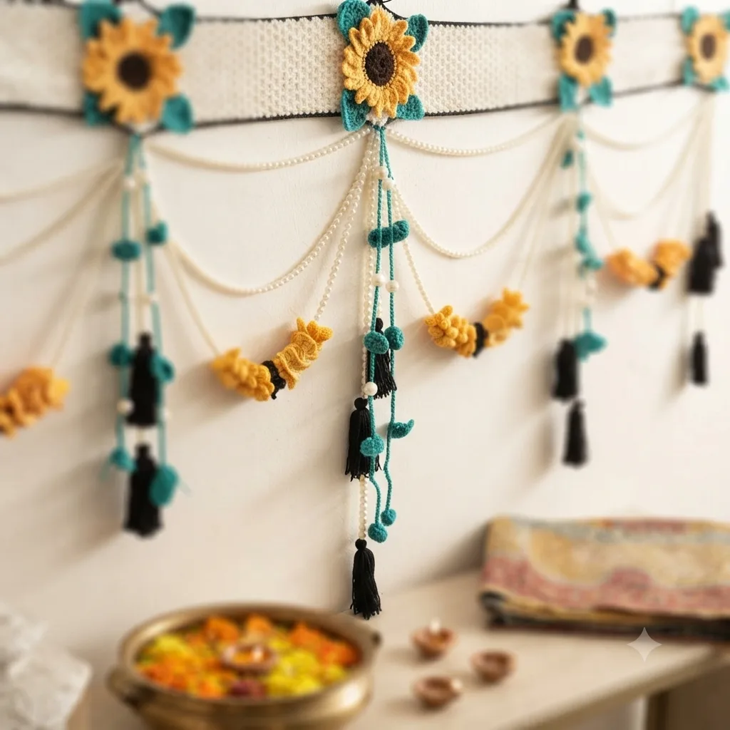 Handcrafted Crochet & Pearl Bandanwar (Toran) — view 2