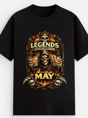 Legends Were Born In May Unisex Graphic T-Shirt | Grim Reaper & Whiskey Edition | Swag Layer