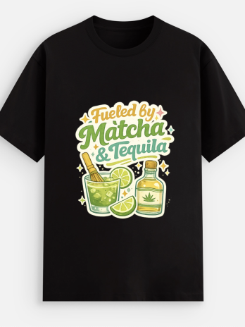 “Fueled by Matcha & Tequila” Retro Graphic T-Shirt – Vibrant Unisex Streetwear